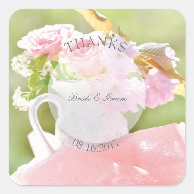 Fresh Spring Flower Bouquet editable wedding-thank Square Sticker (Front)
