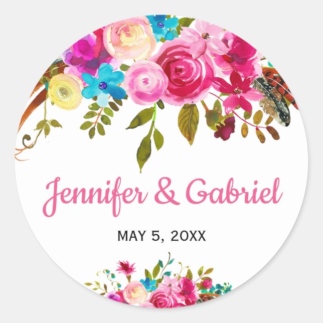 Fresh Spring Pink Watercolor Floral sticker (Front)