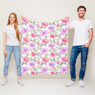 Fresh Spring Vibe: Pink and Purple Floral Design Fleece Blanket