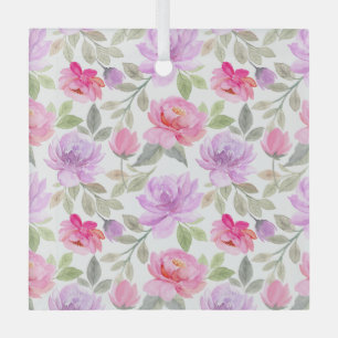 Fresh Spring Vibe: Pink and Purple Floral Design Glass Ornament