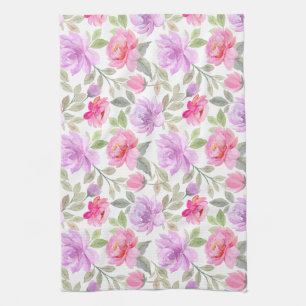 Fresh Spring Vibe: Pink and Purple Floral Design Kitchen Towel