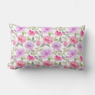 Fresh Spring Vibe: Pink and Purple Floral Design Lumbar Pillow