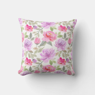 Fresh Spring Vibe: Pink and Purple Floral Design Throw Pillow