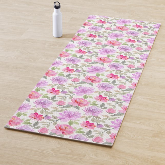 Fresh Spring Vibe: Pink and Purple Floral Design Yoga Mat (In Situ)