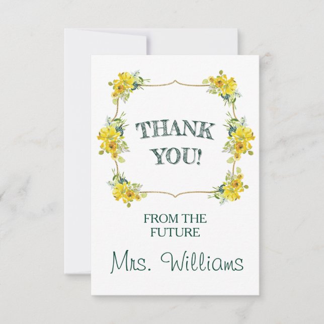 Fresh Spring Yellow Floral Bridal Shower Thank You (Front)