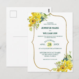 Fresh Spring Yellow Floral Golden Bouquet Wedding Postcard