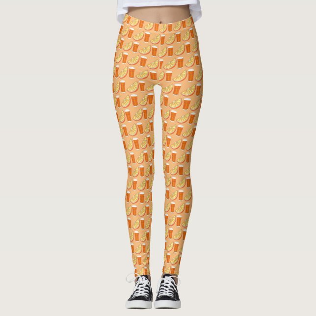 Fresh Squeezed OJ Orange Juice Citrus Fruit Slice Leggings (Front)