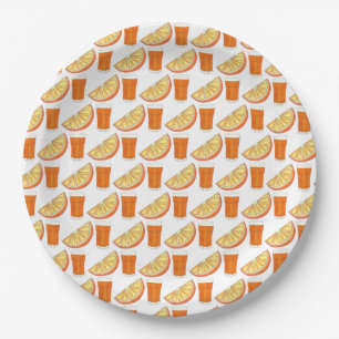 Fresh Squeezed OJ Orange Juice Citrus Fruit Slice Paper Plate