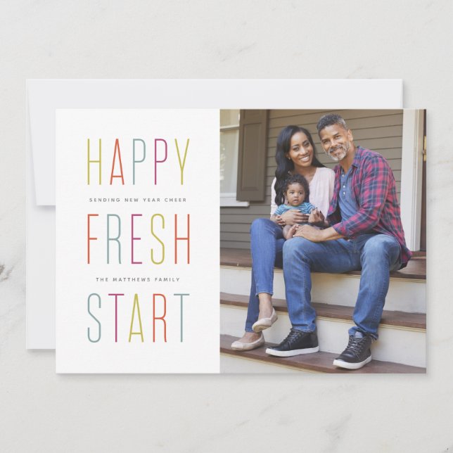 Fresh start happy new year colourful photo card (Front)