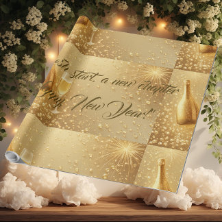 Fresh Start New Chapter Midnight Gold Champagne Wrapping Paper