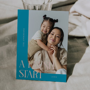 Fresh Start New Year Aqua Blue Curved Frame Photo Holiday Card