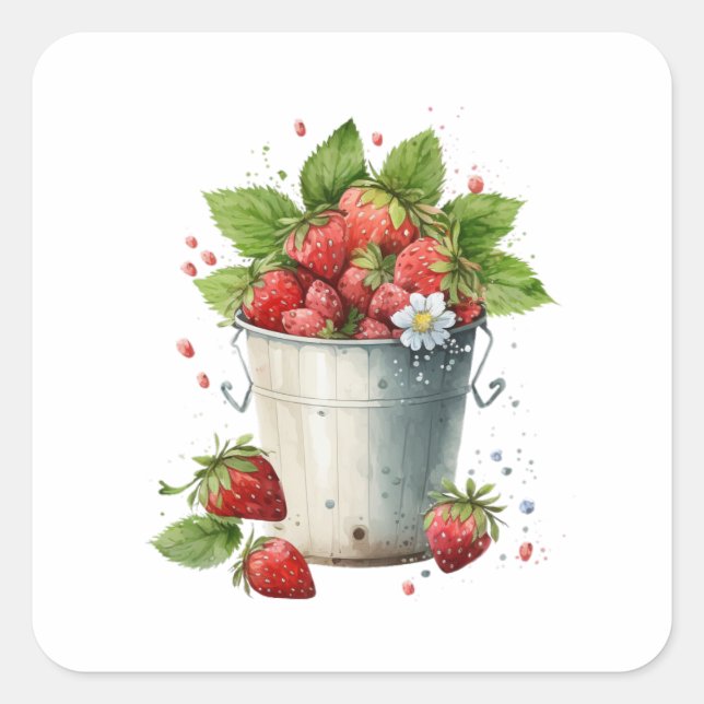 Fresh Strawberries in a Bucket Square Sticker (Front)