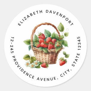 Fresh Strawberries in a Wicker Basket Address Classic Round Sticker