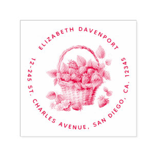 Fresh Strawberries in a Wicker Basket Address Self-inking Stamp