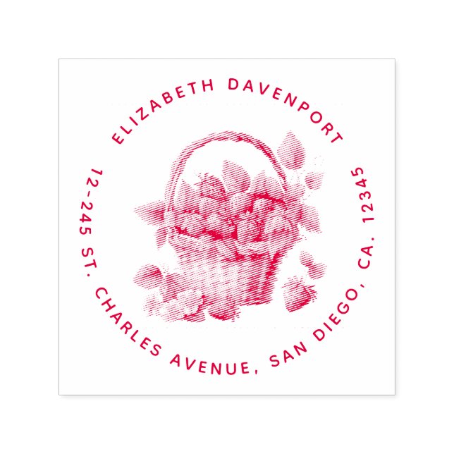 Fresh Strawberries in a Wicker Basket Address Self-inking Stamp (Design)