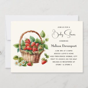 Fresh Strawberries in a Wicker Basket Baby Shower Invitation