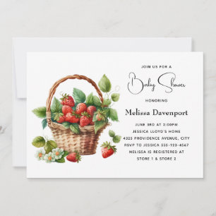 Fresh Strawberries in a Wicker Basket Baby Shower Invitation