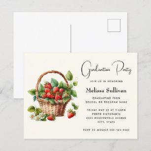 Fresh Strawberries in a Wicker Basket Graduation Postcard