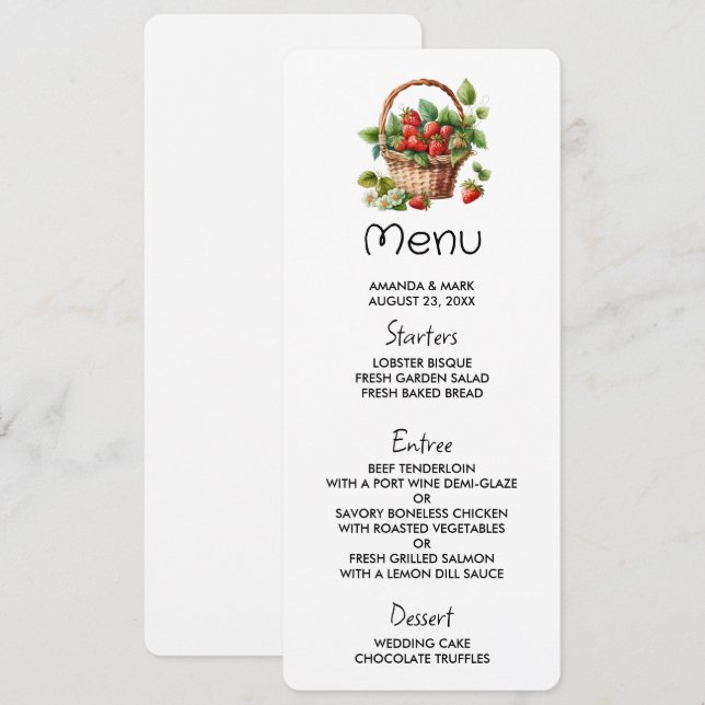 Fresh Strawberries in a Wicker Basket Invitation (Front/Back)