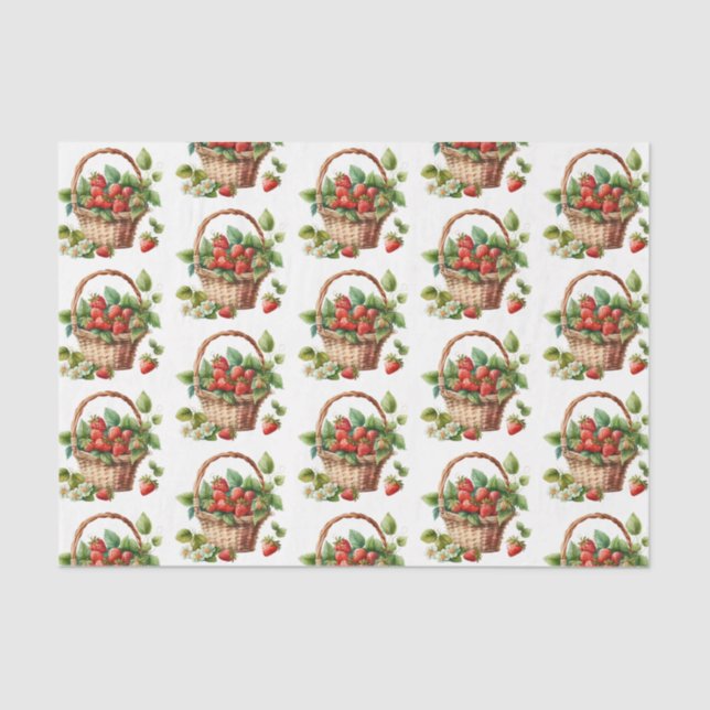 Fresh Strawberries in a Wicker Basket Pattern Tissue Paper (Front)