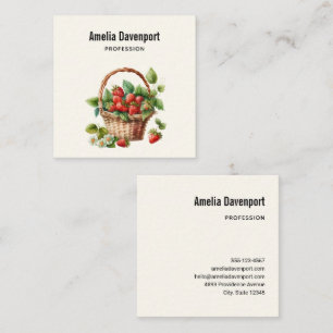 Fresh Strawberries in a Wicker Basket Square Business Card