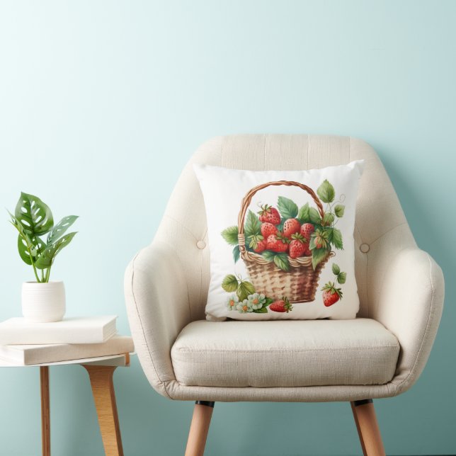 Fresh Strawberries in a Wicker Basket Throw Pillow (Chair)