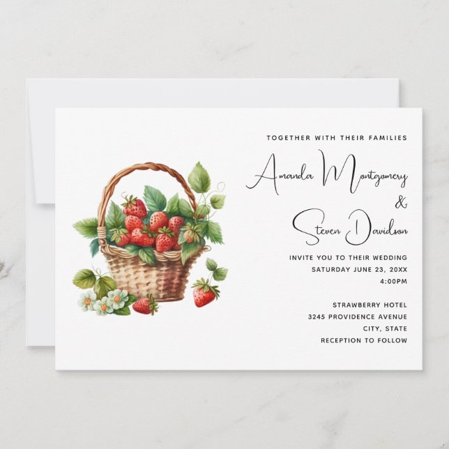 Fresh Strawberries in a Wicker Basket Wedding Invitation (Front)
