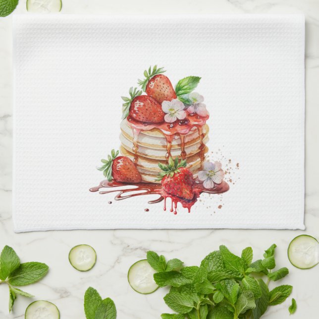 Fresh Strawberries on Pancakes  Kitchen Towel (Folded)