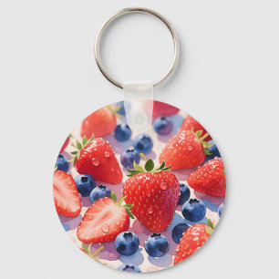 Fresh Strawberry Blueberry Burst Keychain
