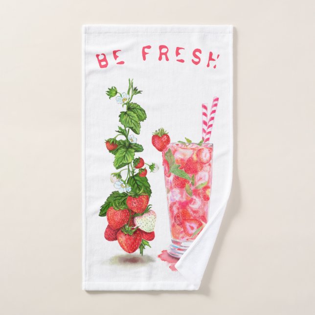 Fresh Strawberry Drink Bath Towels - Custom Text (Hand Towel)