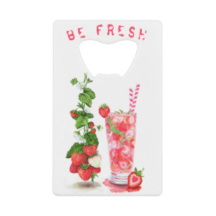 Fresh Strawberry Drink Bottle Opener - Custom Text Credit Card Bottle Opener