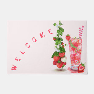 Fresh Strawberry Drink Doormat Text Welcome