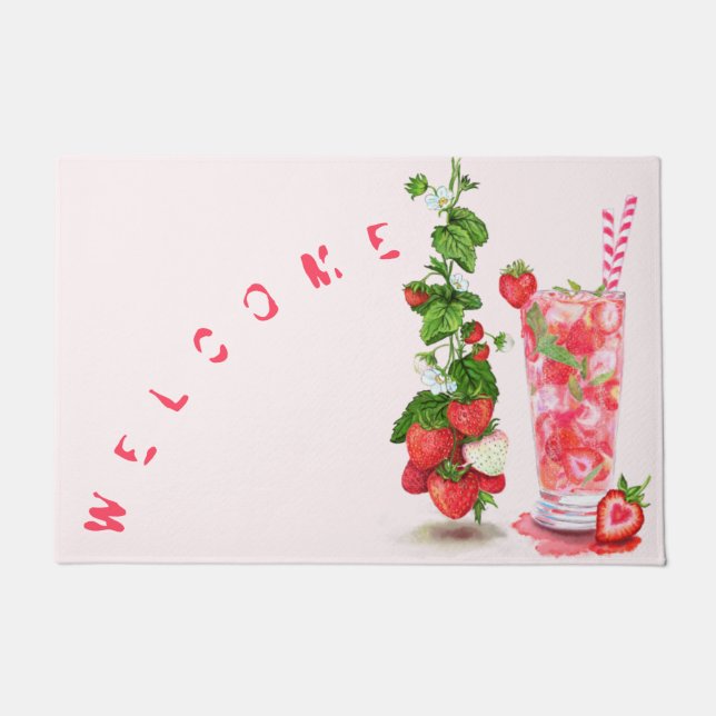 Fresh Strawberry Drink Doormat Text Welcome (Front)