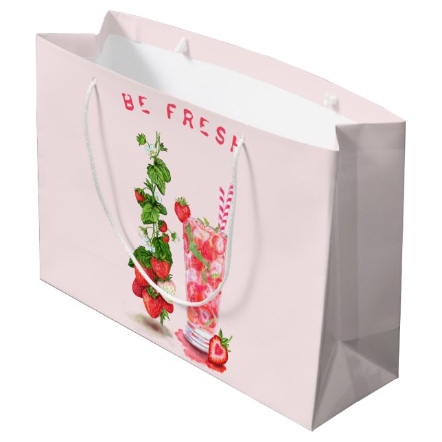 Fresh Strawberry Drink Gift Bag - Custom Text (Back Angled)