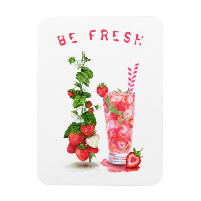 Fresh Strawberry Drink Magnet - Custom Text (Vertical)