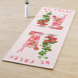 Fresh Strawberry Drink Yoga Mat - Custom Text