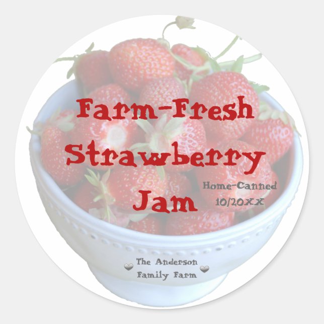 Fresh Strawberry Jam Jar Label (Customize) (Front)