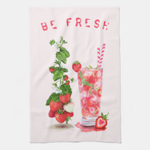 Fresh Strawberry Juice Cool Drink - Summer Fruits Kitchen Towel