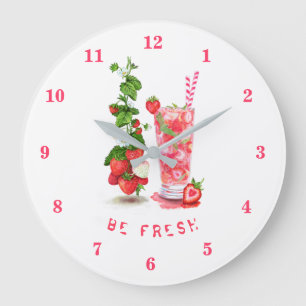 Fresh Strawberry Juice Cool Drink - Summer Time Large Clock
