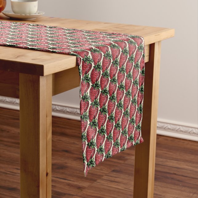 Fresh Strawberry Pattern Summer Fruit Inspiration Short Table Runner (In Situ)