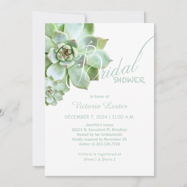 Fresh Succulent Bridal Shower Invitation (Front)