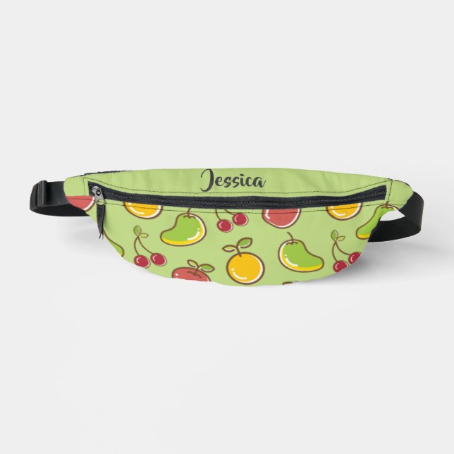 Fresh summer fruits green pattern fanny pack (Front)