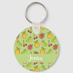 Fresh summer fruits green pattern keychain