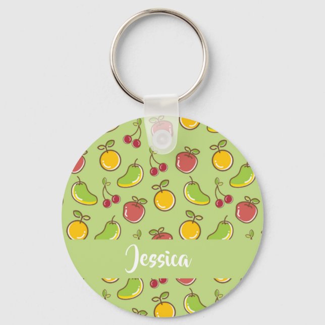 Fresh summer fruits green pattern keychain (Front)