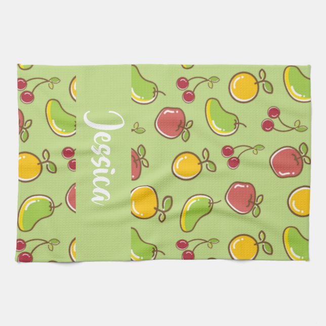 Fresh summer fruits green pattern kitchen towel (Horizontal)