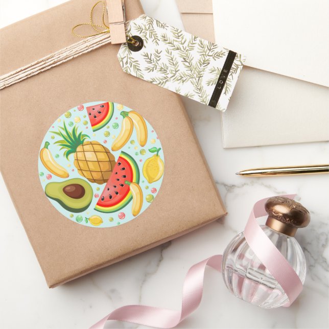Fresh Summer Fruits Pattern Classic Round Sticker (Gifting)