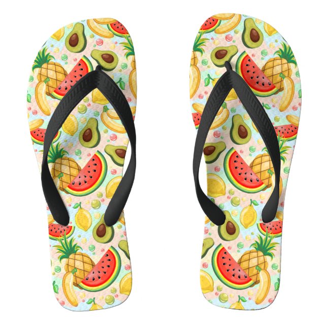 Fresh Summer Fruits Pattern Flip Flops (Footbed)