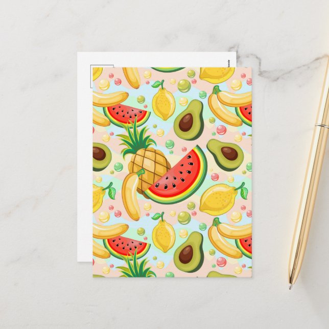 Fresh Summer Fruits Pattern Holiday Postcard (Front/Back In Situ)