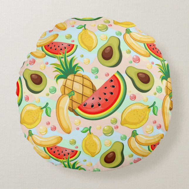 Fresh Summer Fruits Pattern Round Pillow (Front)