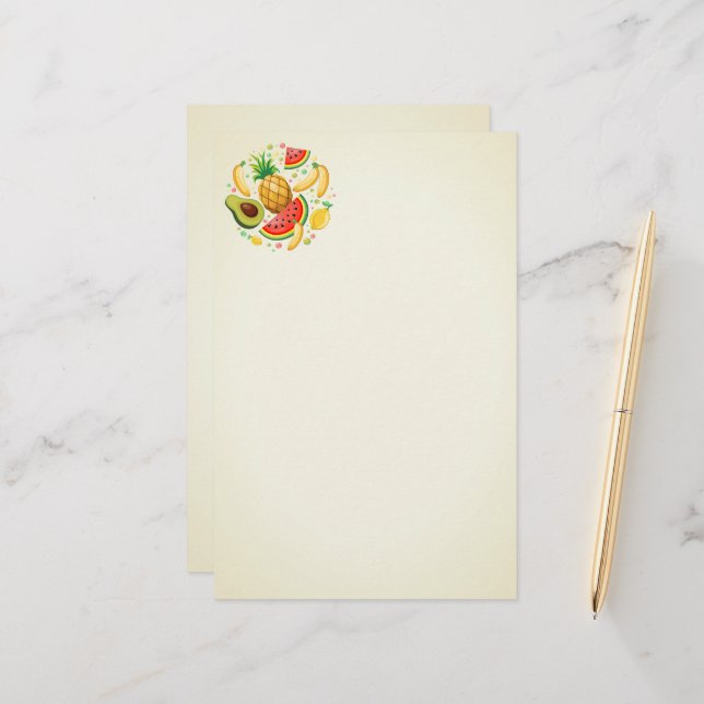 Fresh Summer Fruits Pattern Stationery (Front/Back In Situ)